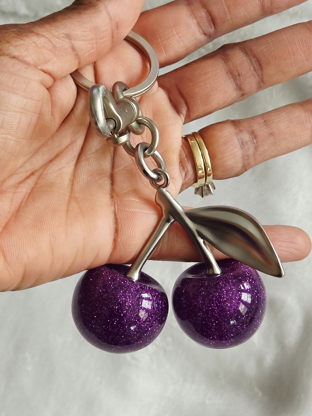 Purple Glitter Cherry Keychain Pendant - Women Accessories Bag Charm - Picture 4 of 4